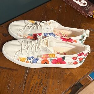 Keds Women's Canvas Sneakers - Cream with Floral Accents